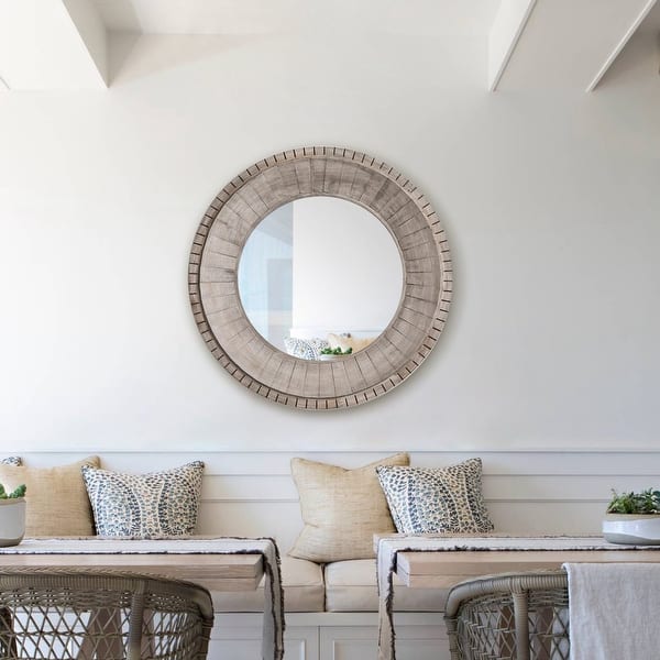 Farmhouse Round Wood Frame Wall Mirror 35" H x 35" W On Sale Bed Bath & Beyond 37920818